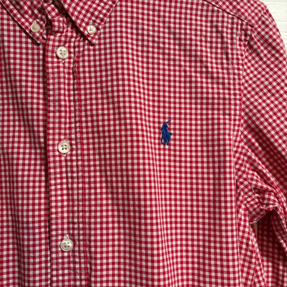 Ralph Lauren Boys Red Checkered Oxford Shirt Size Large 14/16